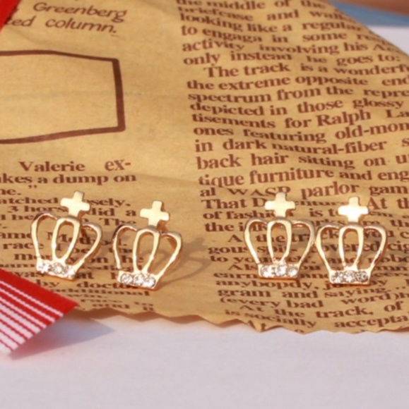 Crown Cross Crystal Rhinestones Studs Earrings - Picture 2 of 4